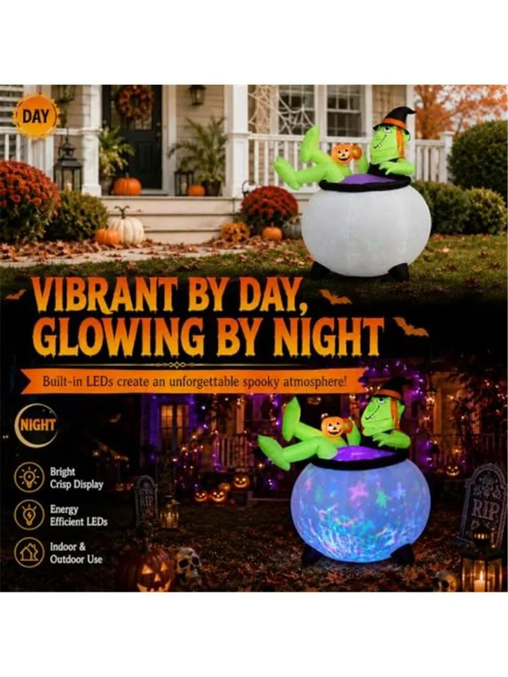 5 FT Halloween Inflatable Witch Cauldron, LED Outdoor Yard Decoration
